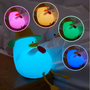 Cute Mini Silicone Kids Night Light Dimmable Duck Clapping Rechargeable Touch 7-Color Eco-Friendly Nursery Bedside Halloween
